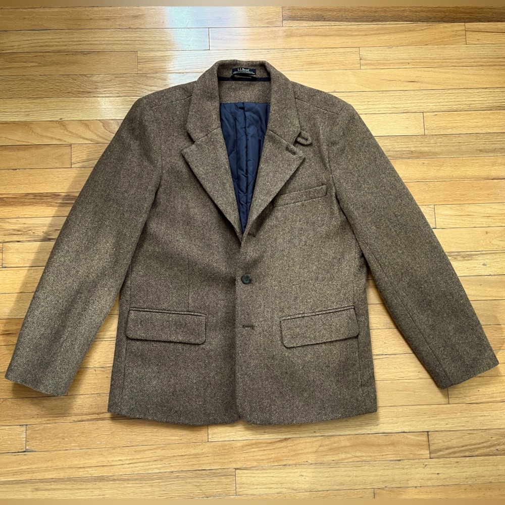 LL Bean Herringbone Tweed Jacket Insulated Quilted Shetland Wool Blazer Winter